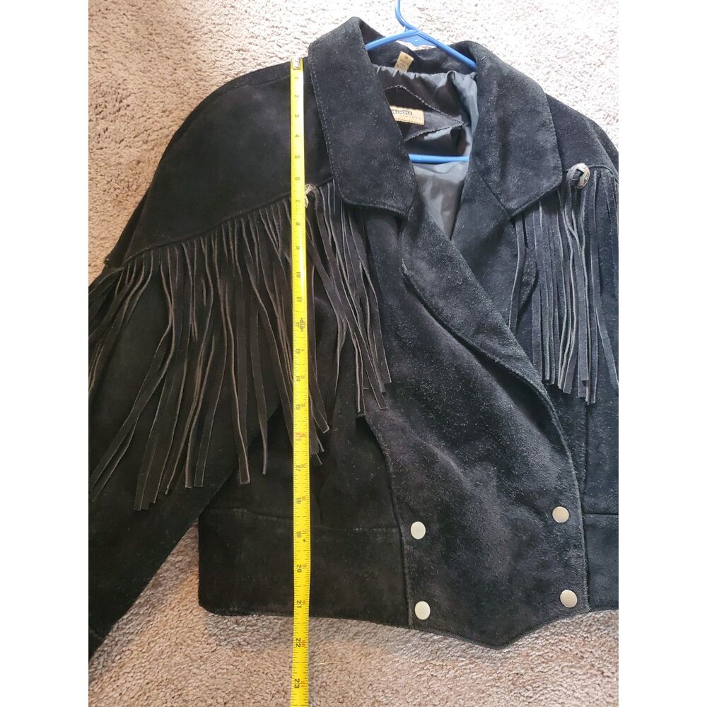 G4000 Genuine Leather Black Suede Fringed Motorcycle Jacket Waist Length Size M - Picture 12 of 12